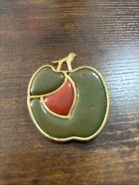 Vintage Large Enamel Apple Pin - Fruit Brooch
